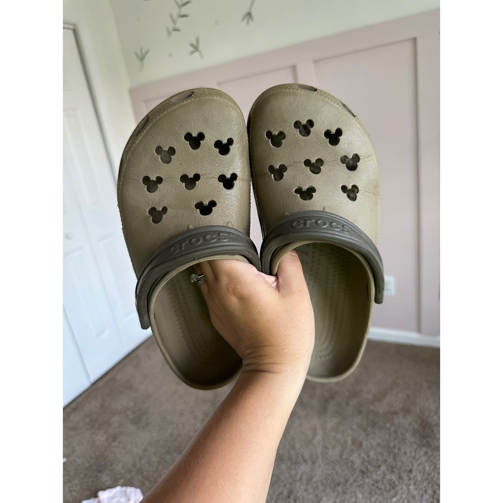 Disney Mickey Mouse Crocs Khaki Tan Olive Clogs Mens 4 Womens 6 Unisex Shoes
